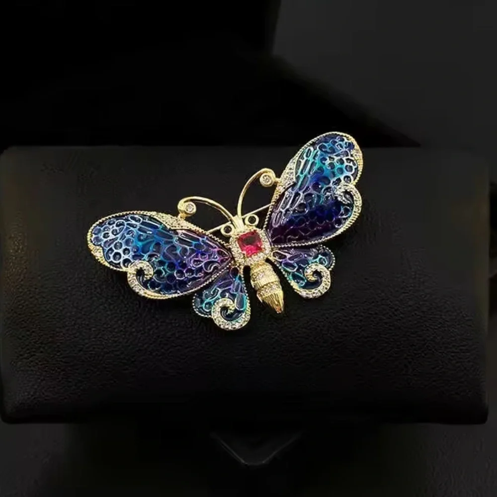 Luxury Elegant Blue Gold Butterfly Brooch